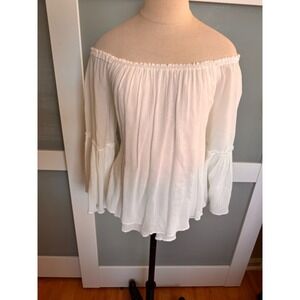 BAILEY 44 Womens XS Bahama Off Shoulder White Bell Sleeve Boho Chic Gauze Cotton